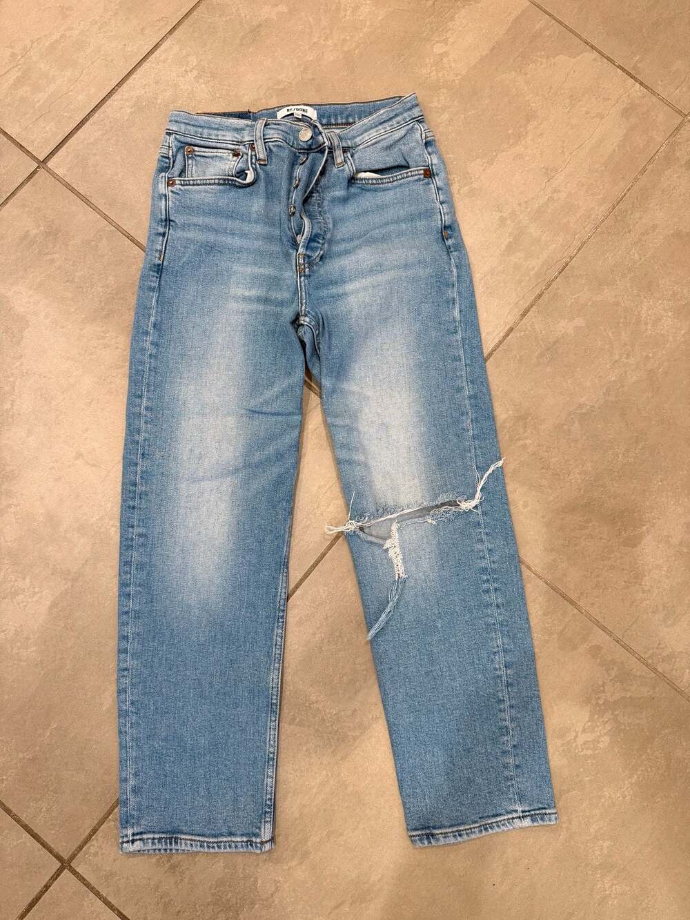 RE/DONE Originals High Rise Stove Pipe Distressed Jeans Rodeo Indigo